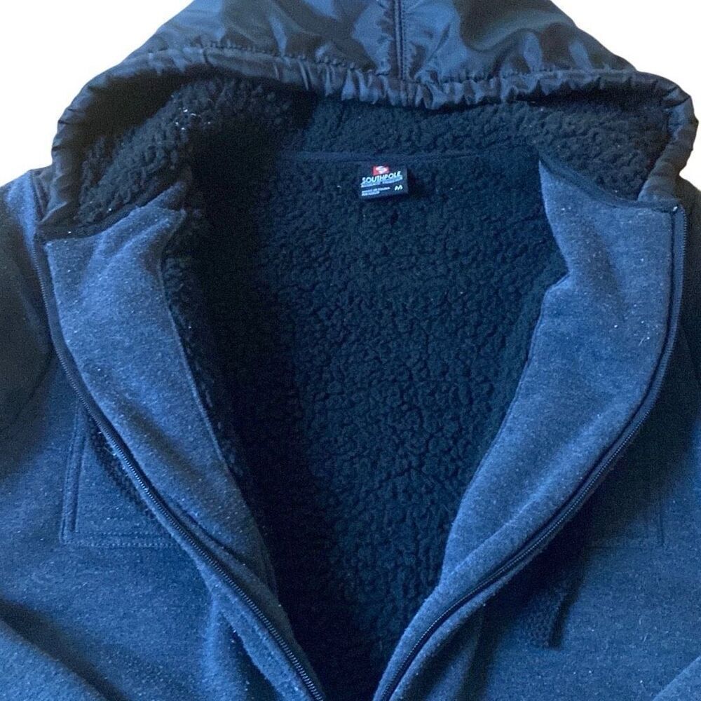 South Pole Hoodie Medium Sweater Jacket Coat Sherpa lined Y2K Adult southpole - Picture 4 of 6